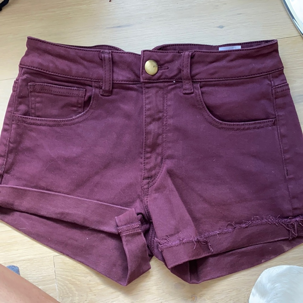 Maroon jean shorts